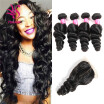 YS Hair 7A Grade Unprocessed Loose Wave Brazilian Virgin Hair 4x4 Lace Closure With Human Hair Bundles 4Pcs