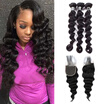 Star Show Indian Virgin Hair Bundles with Crochet Closure 3 Bundles Loose Wave Human Hair with Lace Closure with Baby Hair