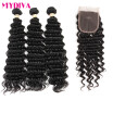 Mydiva 7A Deep Wave 3 Bundles with Closure Virgin Brazilian Hair Deep Wave with Closure Curly Human Hair Extensions