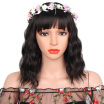 Synthetic Wig Short Hair Wigs With Bangs Water Wave Black For Women High Temprerature Fiber