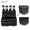 Alot 13x4 Ear to Ear Lace Frontal Indian 4 pcs Straight Weave with Frontal Closure Natural Color Human Hair Remy Closure