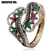 Fashion Turkish Women Hollow Flower Vintage Bangle Bracelets Antique Gold Color Resin Wide Cuff Jewelry Indian Wedding Bijoux