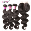 UNICE Hair Brazilian Body Wave Human Hair Bundles With Free Middle Three Part Lace Closure Swiss Lace Virgin Hair Extension