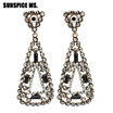 Fashion Turkish Women Rhinestone Wedding Dangle Earrings Hollow Flower Triangle Drop Earring Antique Gold Color Bohemia Jewelry