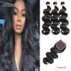 HCDIVA Indian Virgin Human Hair Bundle with Closure Body Wave 3 Pcs Hair with Lace Closure 130 Density with Baby Hair