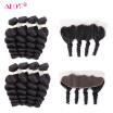 Alot Malaysian Loose Wave Frontal 100 Human Hair 13x4 Lace Frontal 4 Bundles Loose Wave with Frontal Free Part