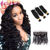 13x4 Ear to Ear Curly Lace Frontal Closure With Bundles 4pcs Cheap Deep Wave Malaysian Peruvian Hair Weaves&Front Lace Closure