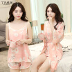 Dings grate pajamas home service female summer short sexy temptation sexy strap nightdress three-piece suit J48313 gray L