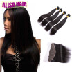 Lace Frontal Closure With Bundles 8A Brazilian Virgin Hair With Closure Straight Hair Ear To Ear 13x4 Lace Frontal With Bundles