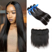 WYF Malaysian Virgin Hair 3 Bundles Straight Hair with Closure Unprocessed Human Hair