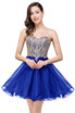 Lovely Short Beaded Cheap Sweetheart A-Line Prom Dresses Appliques Sparkly Organza Homecoming Dresses