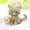 Wholesale Mini 2 Pcs Cute Cat Brooch Pin For Women Rhinestone Animal Brooches Broches Simulation Pearl Russia Lapel Corsage Pin