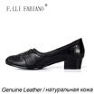 Spring&autumn Women Shoes with Low-cut upper Mid-heeled New Comfotable Black Genuine Leather Thin Shoes with Shoeslace