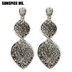 Fashion Bohemia Women Ethnic long Drop Earrings Antique Rhinestone Big Leaf Dangle Earring Elegent Turkish Inida Wedding Jewelry