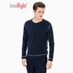 INTERIGHT home service mens cotton Henry collar long-sleeved shirt pajamas home service navy blue XL