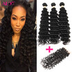 Brazilian Deep Wave Hair With Closure 7a Brazilian Deep Curl Hair 3 Bundles With Closure Virgin Human Hair With Closure