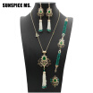 Gorgeous Wedding Beaded Jewelry Sets For Women Bridal Ethnic Bead Nekclace Long Tassels Earring Flower Bracelet Adjust Bead Ring