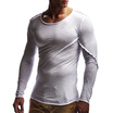 2018 New Mens Fashion Round Neck Long Sleeves Stitching Striped Solid Slim T-Shirt Sports Outdoor Fitness Top