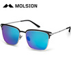 Molsion Polarized Sunglasses Square Sunglasses Men MS7003 D10 Frame Black Lens Ice Blue