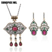 Ethnic Design Vintage Turkish Women Flower Jewelry Sets Long Hook Dangle Earrings Tassels Necklaces Antique Boho Wedding Jewelry