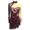 Black&red lace fabric skating dress red flowers oblique skirt figure skating performance clothing ladies costumes