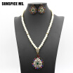 Full Crystal Turkish Women Bead Jewelry Sets Antique Gold Color Byzantine Wedding Style Pendant Necklace Ethnic Stud Earrings