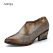 Artdiya Original 2018 New Pointed Toe Vintage Womens Shoes Cow Leather Handmade Hollowed-out Shoes 5367-59