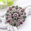 Vintage Turkish Rhinestone Flower Brooch For Women Antique Gold Color Multicolor Resin Round Brooches Broches Party Scarf Pins