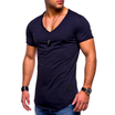 Mens Fashion Slim Fit T Shirt Male Cotton Tops Mens Solid Color Casual Tshirt Short Sleeevs V-neck Sports Tee Shirts Men Clothing