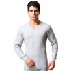 Seven wolves autumn clothing long trousers mens cotton thermal underwear set V-neck winter mens thin section bottoming cotton sweater 98146 light gray 3XL