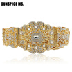Elegent Plus Size Women Gold Color Crystal Metal Sash Waist Chain Hollow Flower Rhinestone Bohemia Vintage Belly Chain Big Belt