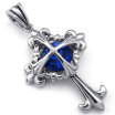 Hpolw Mens Womens Silver Celtic Cross Stainless Steel Blue Crystal Pendant Necklace with 18-26 inch Chain