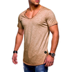 Mens Fashion Slim Fit T Shirt Male Cotton Tops Mens Solid Color Casual Tshirt Short Sleeevs V-neck Sports Tee Shirts Men Clothing