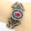 Exclusive Turkish Women Flower Bracelet Bangle Resin Rhinestone Jewelry Cuff Antique Gold Color Paisley Pattern Bridal Jewelry