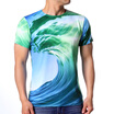 Mens Summer Top Sea Wave Printed Slim Fit Short Sleeve Shirt