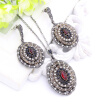 Gorgeous Ellipse Corrugated Rhinestone Jewelry Sets Resin Drop Earrings Stereoscopic Pendant Necklace Turkish Vintage Jewelry