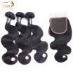 JSDShine Hair Indian Body Wave Bundles With Closure Human Hair 44 Free Part Lace Closure 3Bundles Non Remy Hair Free Shipping