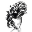 Hpolw Mens Stainless Steel Ring Silver Black Alien Dragon Hollow Openwork Vintage