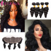 Brazilian Loose Wave Lace Frontal Closure With Bundles Pre Plucked Rosa Queen Hair Frontal Brazilian Virgin Hair With Closure