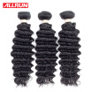 Allrun Deep Wave Brazilian Hair 3 Bundles Brazilian Deep Wave Virgin Hair Brazilian Curly Weave Human Hair Bundles 100g per Bundle