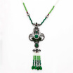 Fashion Turkish Women Green Bead Long Necklace Hollow Flower Tassels Color Sweater Chain Ethnic Antique Silver Festival Jewelry