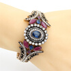 Exclusive Turkish Women Flower Bracelet Bangle Resin Rhinestone Jewelry Cuff Antique Gold Color Paisley Pattern Bridal Jewelry