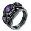 Finger Rings Purple Round-Cut Cubic Zirconia Black Gold Color Fashion Jewelry Ring Set For Woman Girl DD049