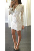 Sexy Women Lace Dress Deep V Neck Crisscross Bandage Long Sleeve Slim Bodycon Mini Dress