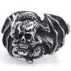 Hpolw Mens Stainless Steel Ring Vintage Gothic Dragon Skull Black Silver