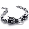 Hpolw Heavy Vintage Silver Black Biker Stainless Double Dragon Steel Mens Bracelet