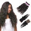 8A Brazilian Virgin Human Hair Natural Wave 3 Bundles with Closure Unprocessed Bundles with Free Part Lace Closure