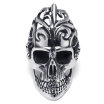 Hpolw Large Biker Mens Fashion Vintage Jewelry Skull Ring Gothic Skull 316L Stainless Steel Punk silver&black ring