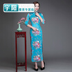 Silk sleeves long cheongsam slim performance catwalk welcome ceremonial cheongsam dress large size retro
