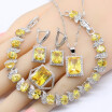 Yellow Morganite 925 Silver Jewelry Sets For Women Bracelet Earrings Necklace Pendant Rings